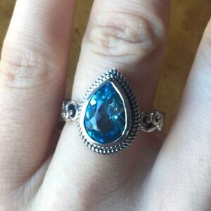 Natural Marambaia Blue Topaz Sterling Silver Solitaire Ring Size 8